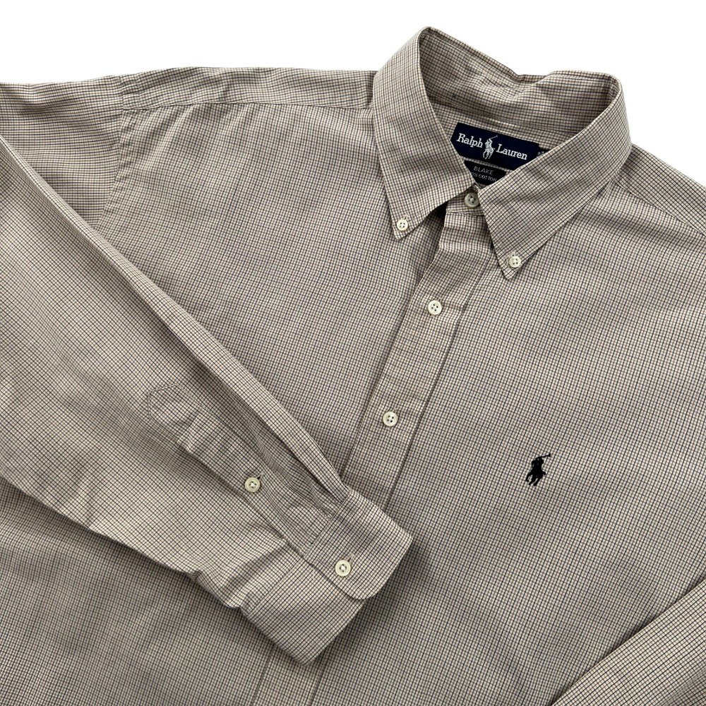 Ralph Lauren BLAKE Button Down Shirt Mens XL Tan Micro Check Oversized Fit Prep